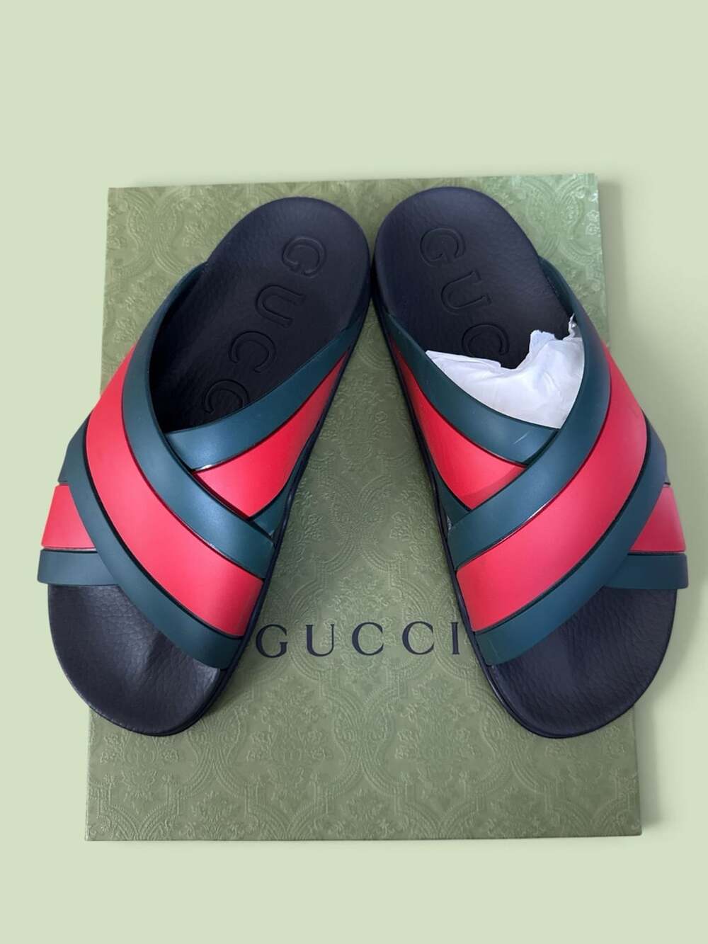 Gucci Web-detail Slides Black Red Green Rubber Sandals